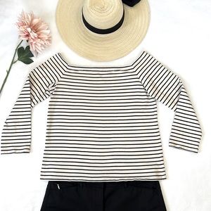 Theory Aprine K Sz Large Off the Shoulder Long Sleeve Striped Top